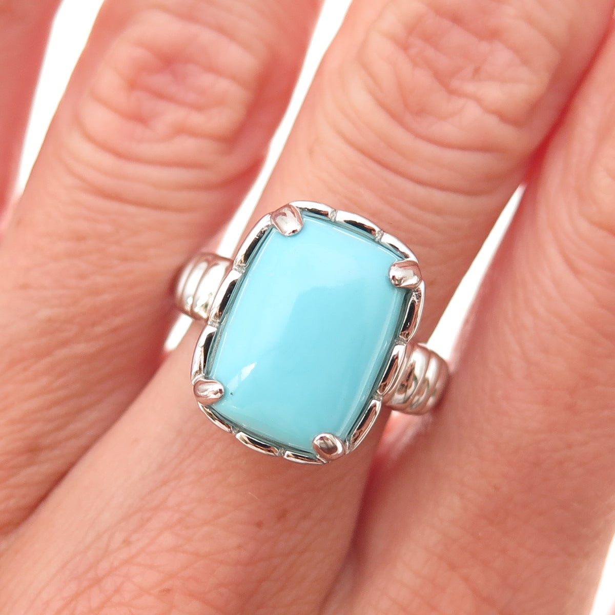 925 Sterling Silver Real Cabochon Tyrone Turquoise Ring Size 8