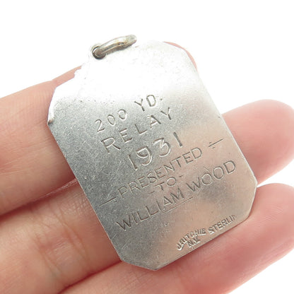 J. RITCHIE 925 Sterling Silver Antique 1931 "200YD Relay" Swimming Medal Pendant