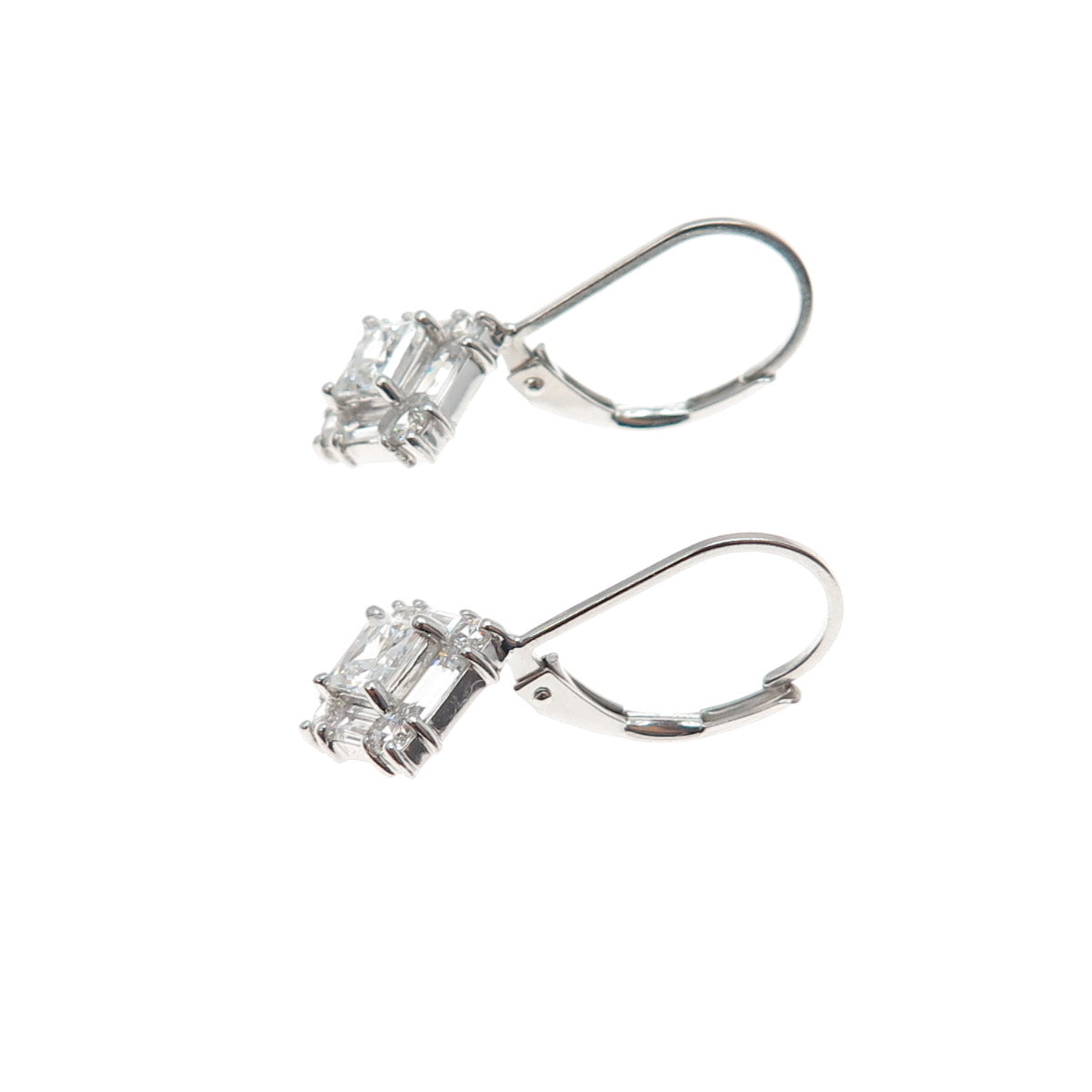 925 Sterling Silver Princess Emerald & Round-Cut C Z Dangle Earrings