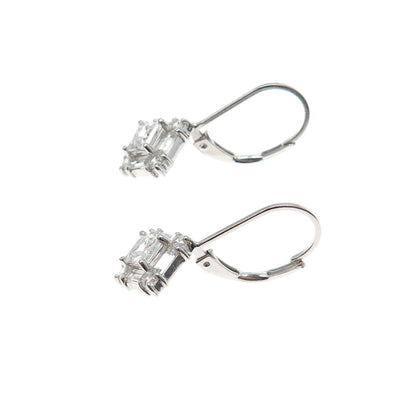 925 Sterling Silver Princess Emerald & Round-Cut C Z Dangle Earrings