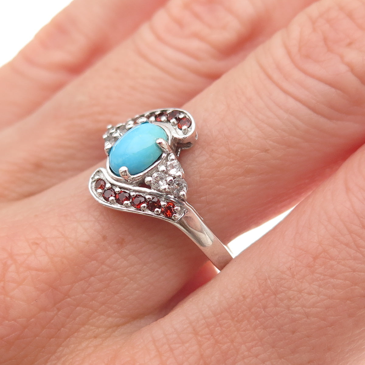 Chuck Clemency Sterling Silver Real Turquoise Tanzanite & Garnet Ring Size 8.25