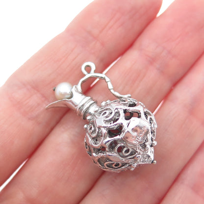 925 Sterling Silver Antique Art Deco Real Pearl Pitcher 3D Charm Pendant