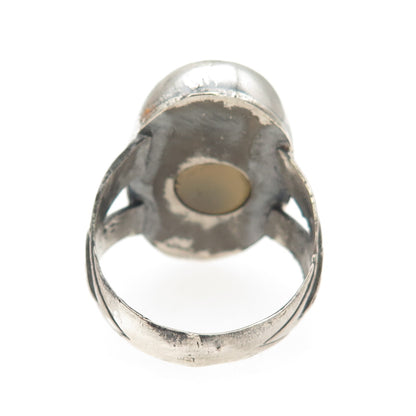 925 Sterling Silver Vintage Real Yemeni Aqeeq Agate Oxidized Ring Size 11.5