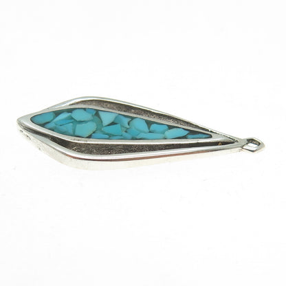 Old Pawn 925 Sterling Silver Vintage Southwestern Turquoise Inlay Tribal Pendant