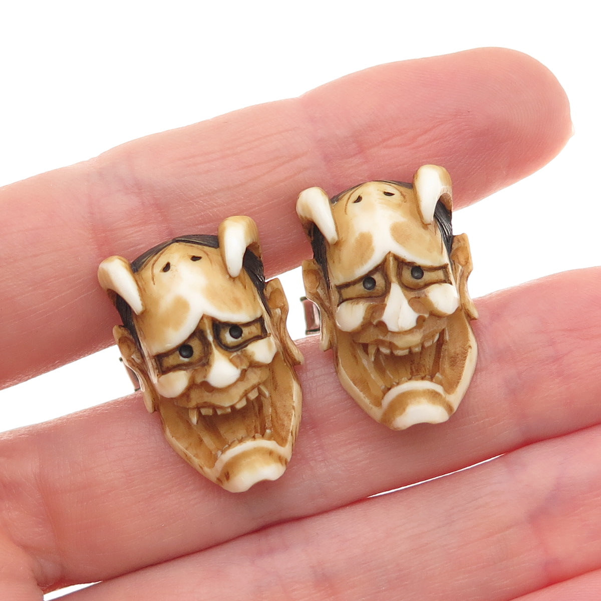 925 Sterling Silver Vintage Japanese Hannya Mask Cufflinks