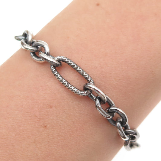 925 Sterling Silver Vintage Paperclip Oval Figaro Link Bracelet 7"