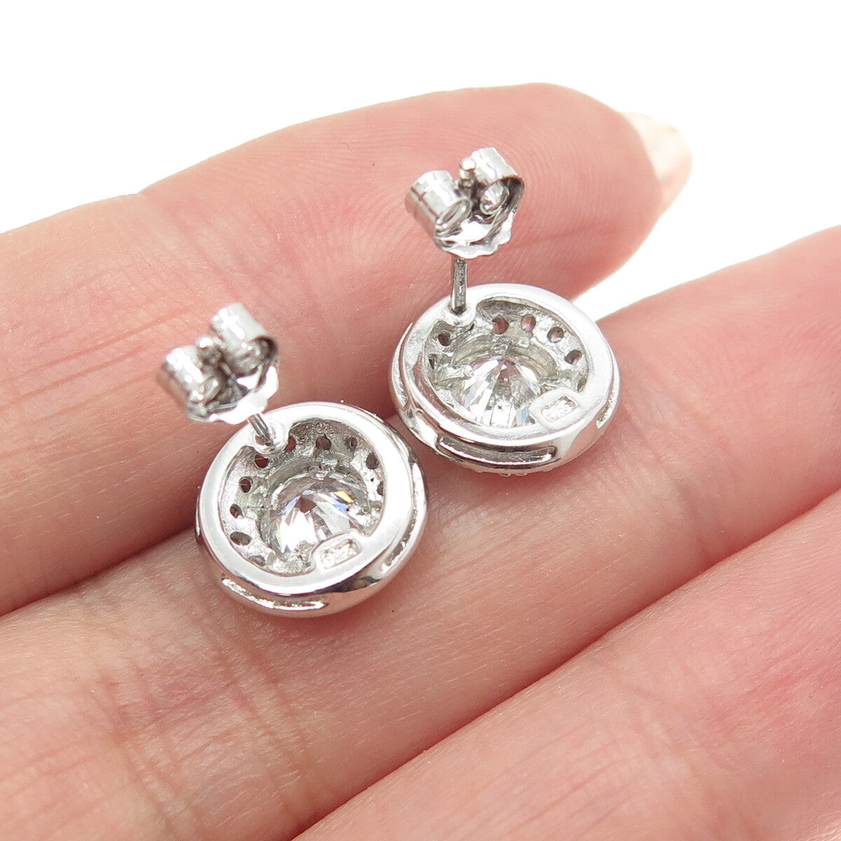 925 Sterling Silver Round-Cut C Z Stud Earrings