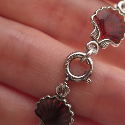 Volmer Bahner 925 Sterling Silver Vintage Denmark Enamel Seashell Bracelet 6.5"