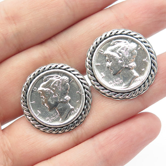 ALEX 925 Sterling Silver Antique Art Deco 1940 LIBERTY IN GOD WE TRUST Cufflinks