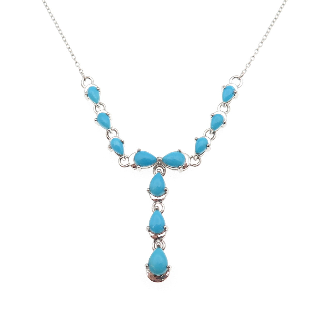 925 Sterling Silver Real Sleeping Beauty Turquoise Cable Chain Necklace 18-20"