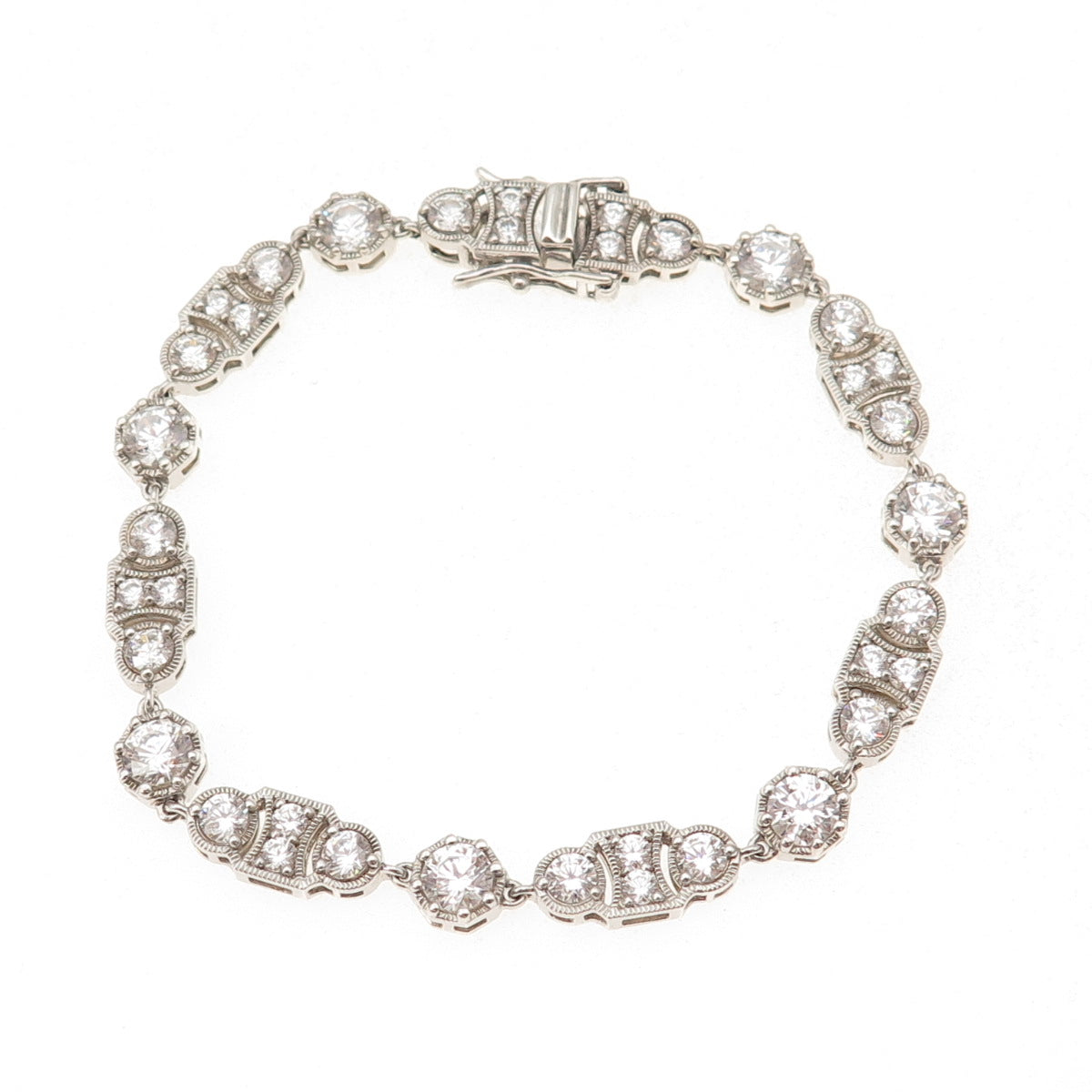 925 Sterling Silver Round-Cut C Z Bohemian Bracelet 7"