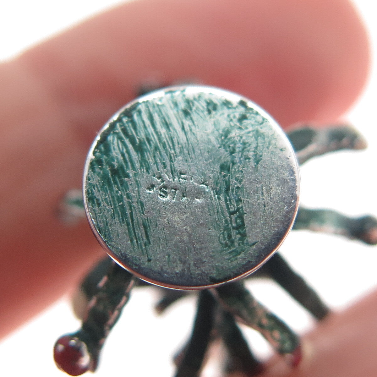 JEWELART Sterling Silver Antique Enamel Christmas Tree Spring Ring Charm Pendant
