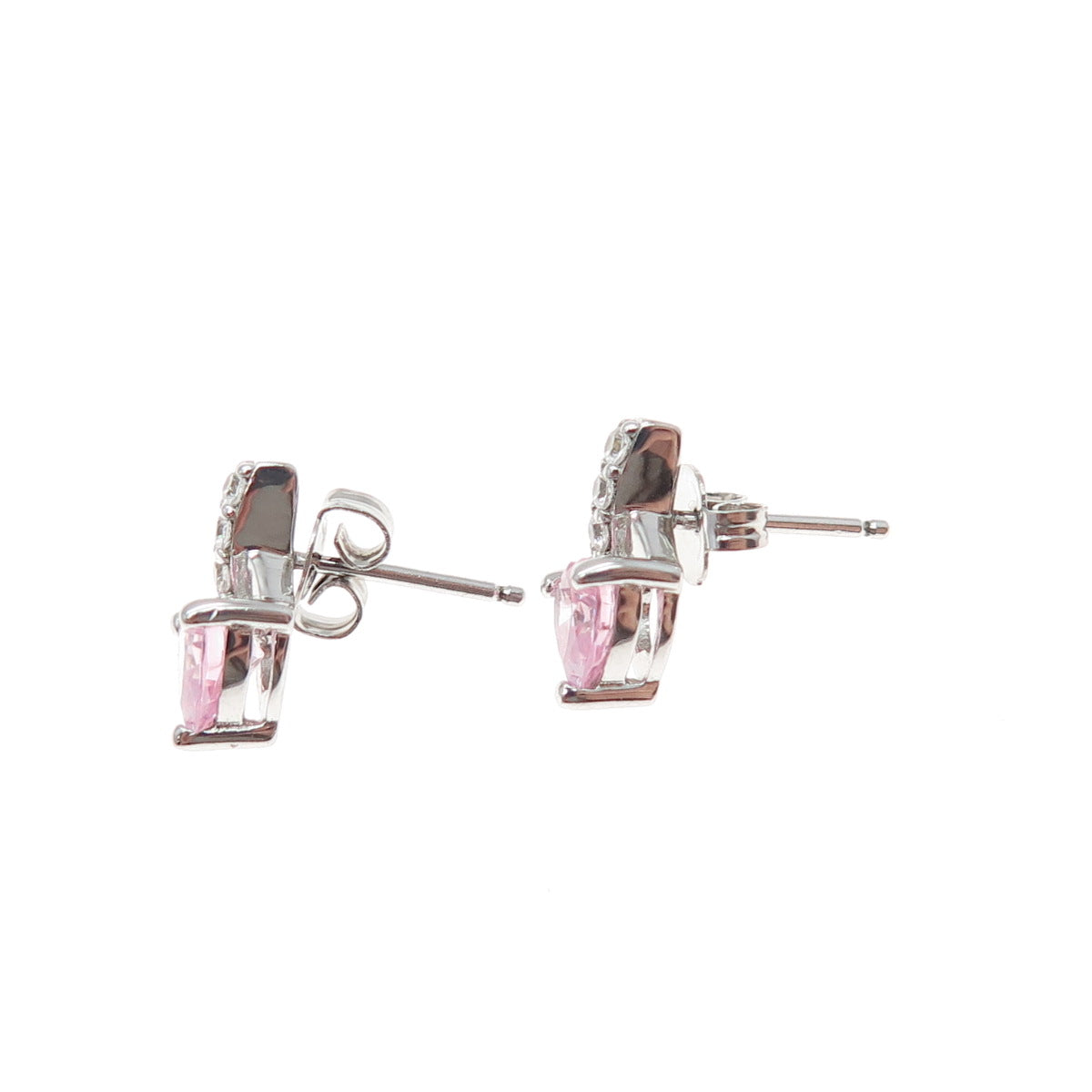 925 Sterling Silver Heart-Cut Pink & Round-Cut White C Z Earrings