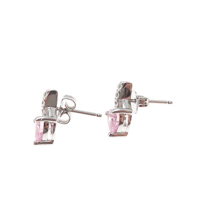 925 Sterling Silver Heart-Cut Pink & Round-Cut White C Z Earrings
