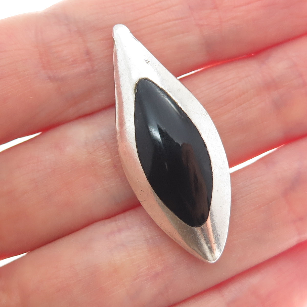 925 Sterling Silver Vintage Black Onyx Turquoise Gem Double Sided Slide Pendant