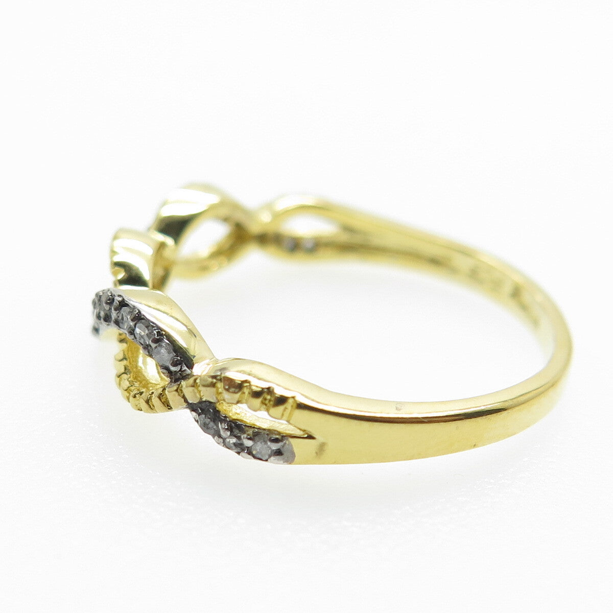 925 Sterling Silver Gold Plated Real White Diamond Infinity Ring Size 7.25