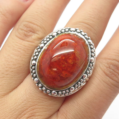 925 Sterling Silver Vintage Real Spiny Oyster Shell Granulated Dome Ring Size 7
