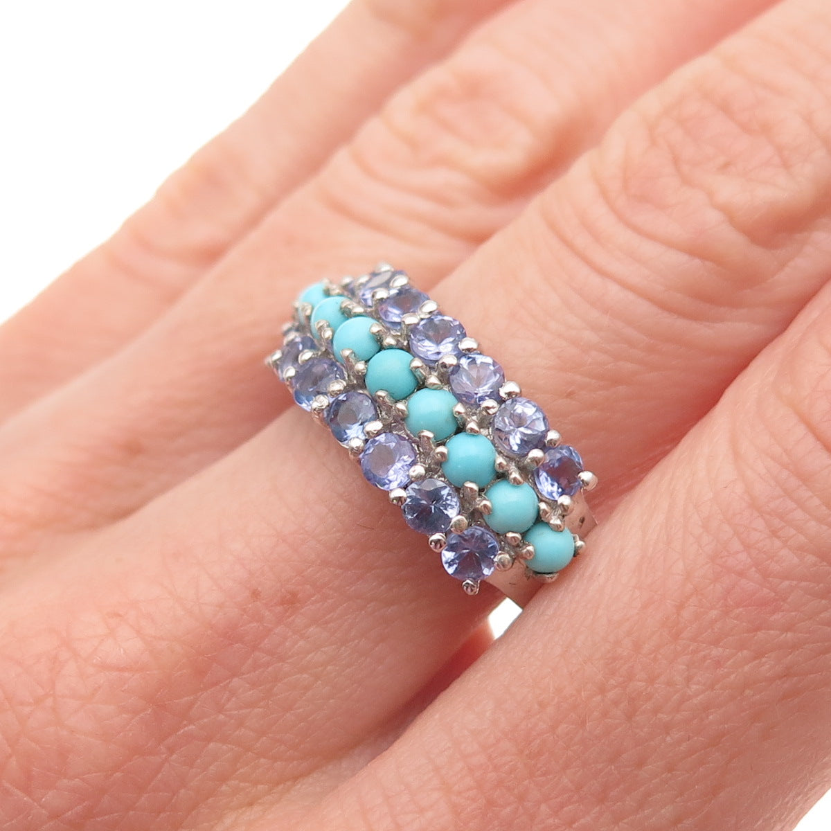 Chuck Clemency 925 Sterling Silver Real Turquoise & Tanzanite Ring Size 7.25
