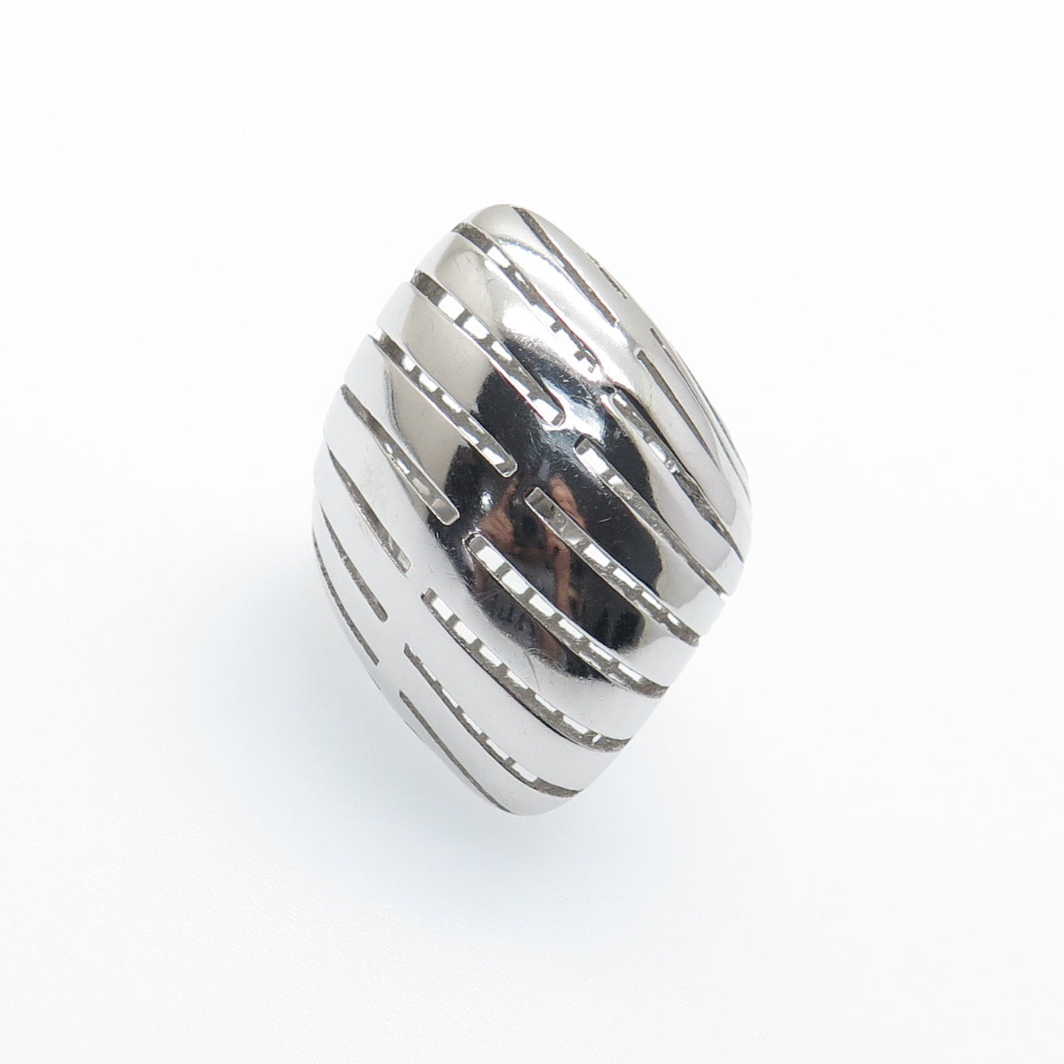 925 Sterling Silver Italy Modernist Rhombus Ribbed Dome Ring Size 6.75