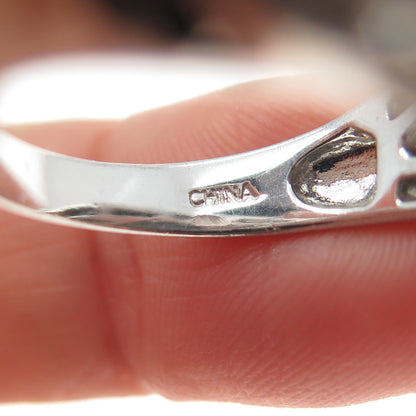 925 Sterling Silver Real Labradorite Black Spinel & White Topaz Ring Size 9