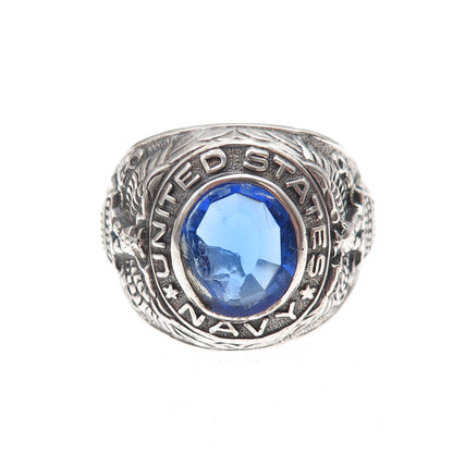 Uncas 925 Sterling Silver Vintage Blue C Z US Navy Ring Size 12