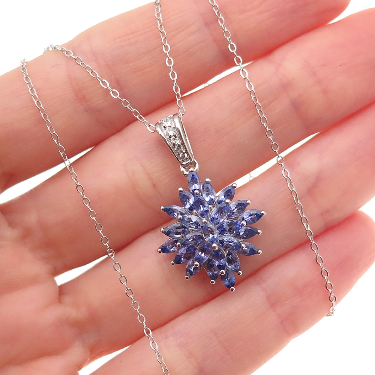 Chuck Clemency 925 Sterling Silver Real Tanzanite White Topaz Chain Necklace 20"