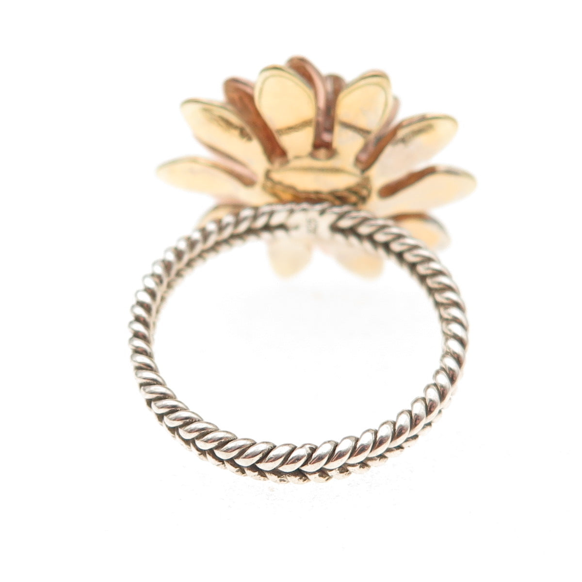 925 Sterling Silver 3-Tone Real Sleeping Beauty Turquoise Floral Ring Size 8.25