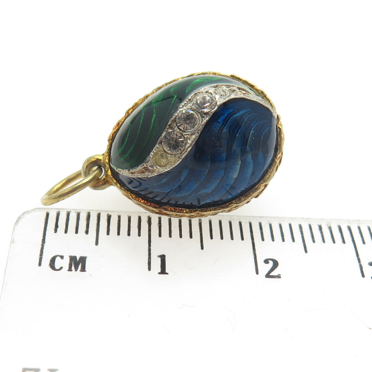 RAFKA Sterling Silver Vermeil Enamel Rhinestone Egg Pendant (missing one stone)