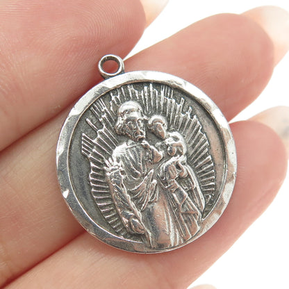 BLI 925 Sterling Silver Antique Art Deco St. Joseph Religious Pendant