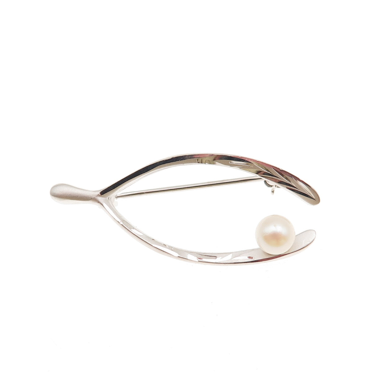 Marvel 925 Sterling Silver Antique Art Deco Real Pearl Wishbone Pin Brooch