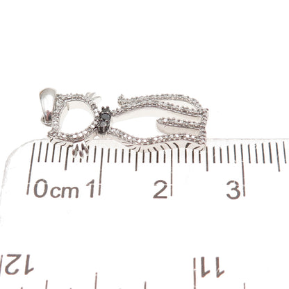 Jane Seymour 925 Sterling Silver Real Black & White Diamond Cat Charm Pendant