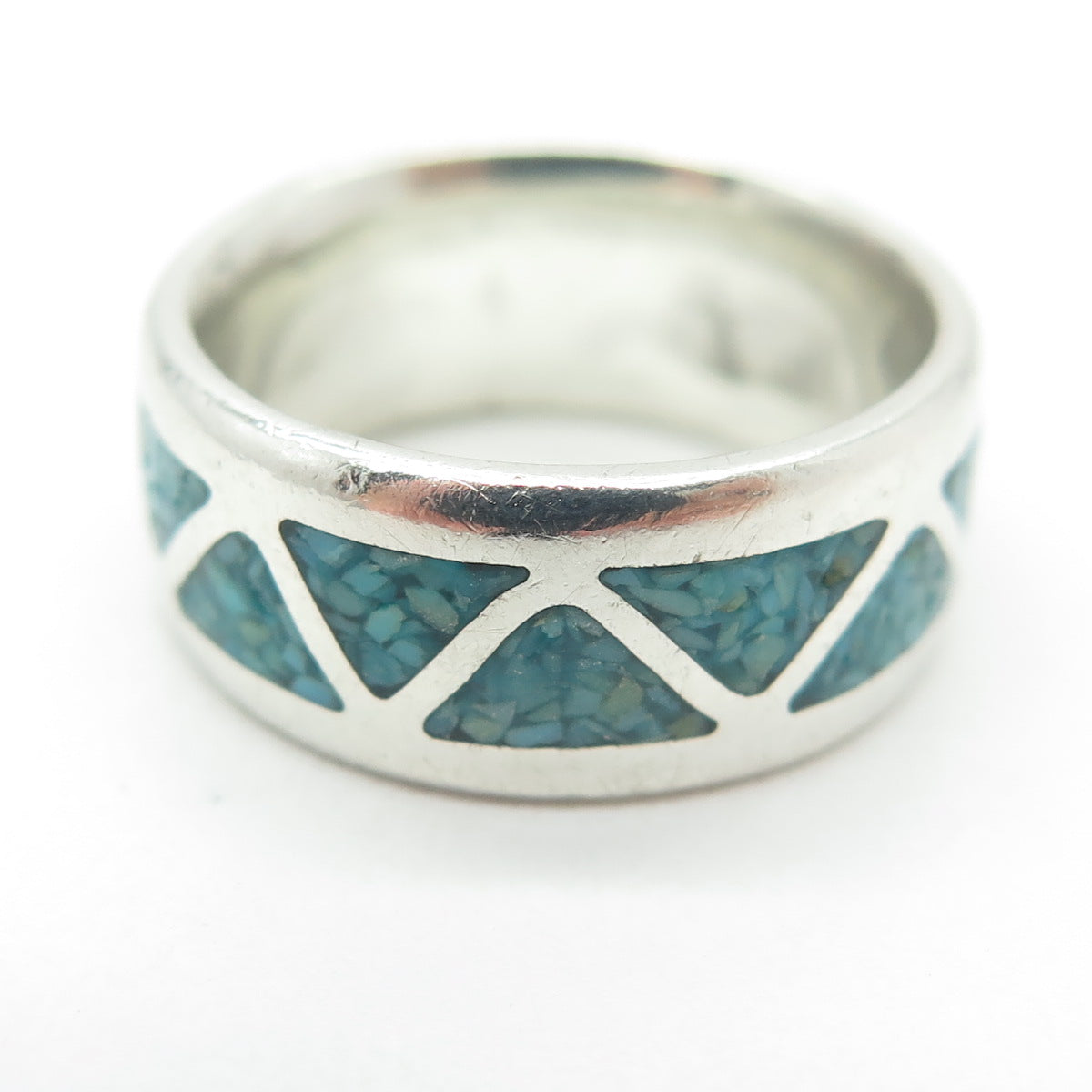 J&F Tsinijinnie Old Pawn Sterling Silver Vintage Turquoise Inlay Ring Size 6.25