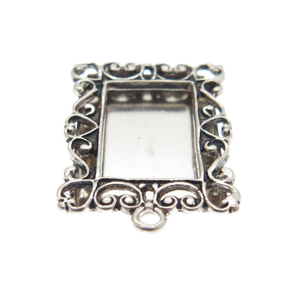 NEVADA 925 Sterling Silver Vintage Ornate Picture Frame Oxidized Charm Pendant