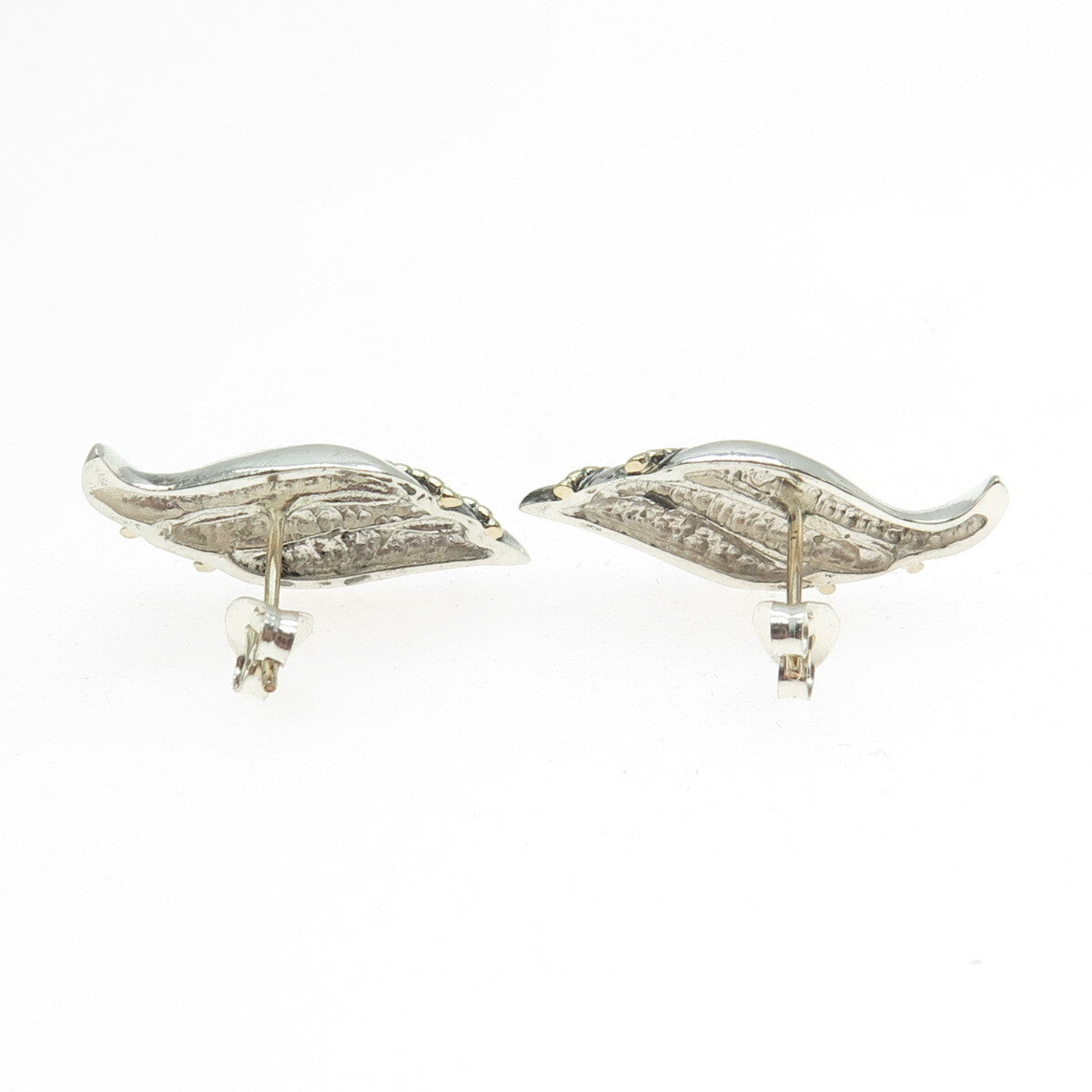 14K Yellow Gold & 925 Sterling Silver Vintage Modernist Wavy Earrings