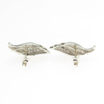 14K Yellow Gold & 925 Sterling Silver Vintage Modernist Wavy Earrings