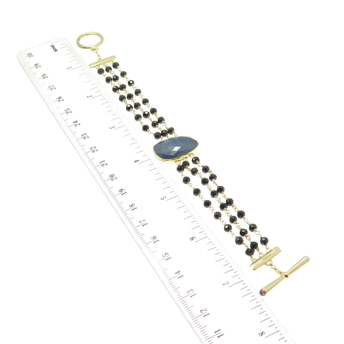 DSMK 925 Sterling Gold Plated Sapphire Black Spinel Amethyst Ball Bracelet 6.75"