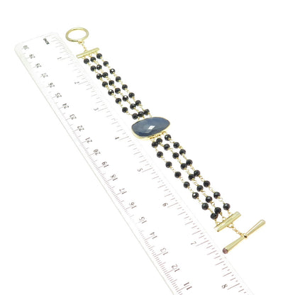 DSMK 925 Sterling Gold Plated Sapphire Black Spinel Amethyst Ball Bracelet 6.75"