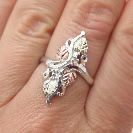 COLEMAN 925 Sterling 12K Rose & Yellow Gold Vintage Black Hills Ring Size 8.25