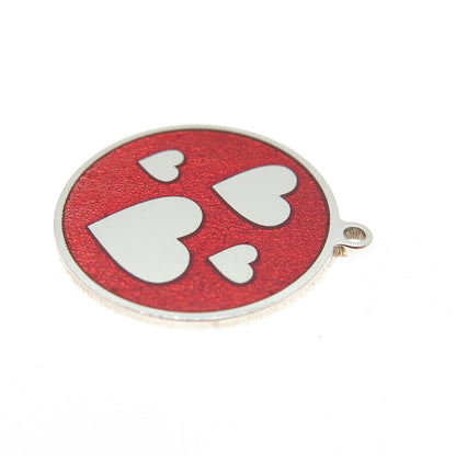 925 Sterling Silver Red Enamel Heart Round Tag Minimalist Charm Pendant