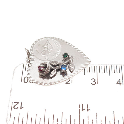 Crown 925 Sterling Silver Vintage Rhinestone I Love You Rose Heart Charm Pendant