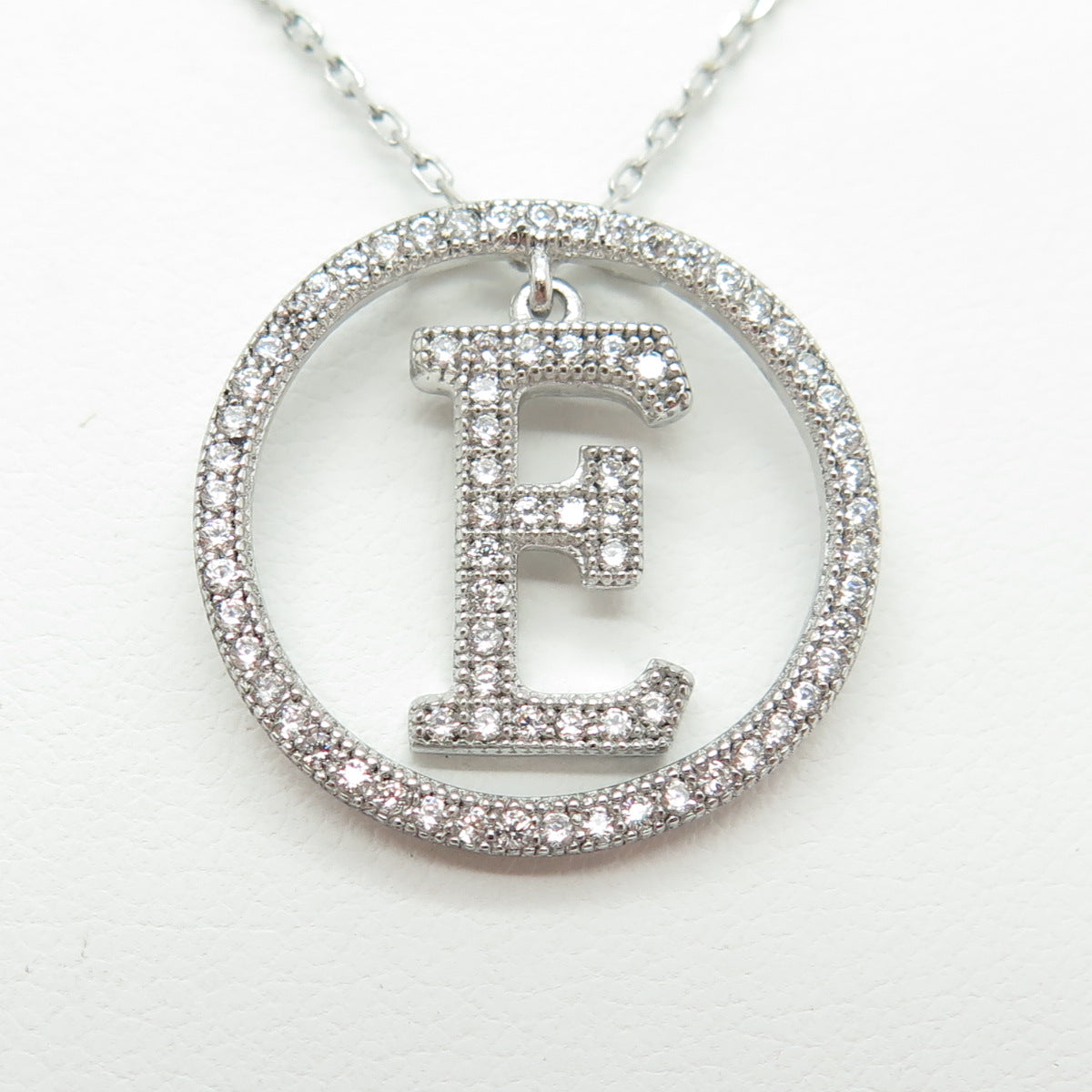 925 Sterling Silver Round-Cut C Z Letter "E" Initial Cable Chain Necklace 16-18"