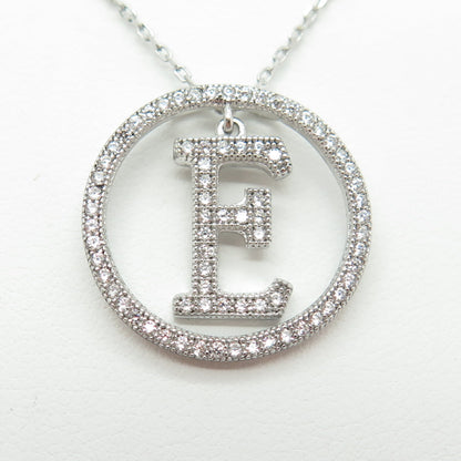 925 Sterling Silver Round-Cut C Z Letter "E" Initial Cable Chain Necklace 16-18"