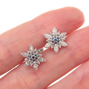 Pandora 925 Sterling Silver White & Blue C Z Sparkling Snowflake Stud Earrings