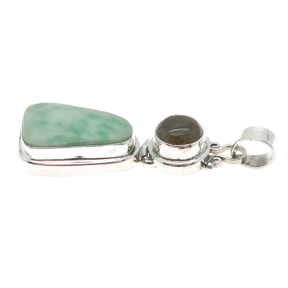 925 Sterling Silver Vintage Real Jade & Labradorite Gemstone Amulet Pendant