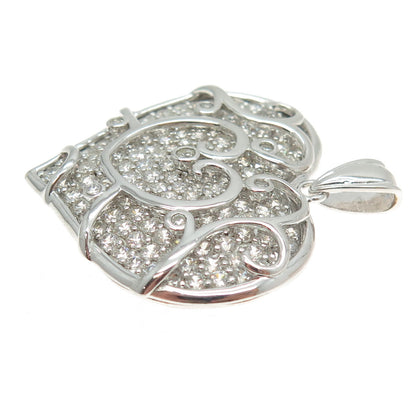 925 Sterling Silver Pave C Z Heart Large Pendant