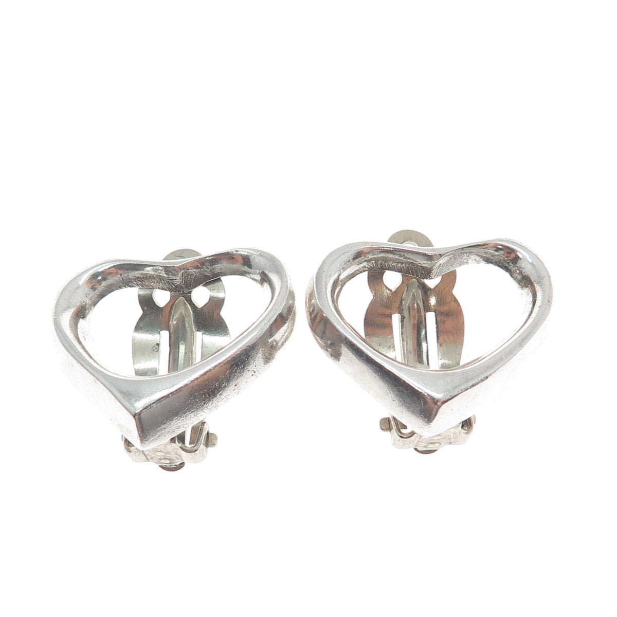 925 Sterling Silver Vintage Mexico Open Heart Clip On Earrings