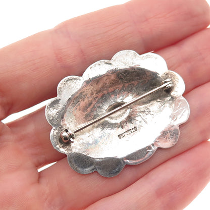 Old Pawn Sterling Silver Vintage Southwestern Concho Oxidized Tribal Pin Brooch