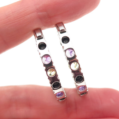 925 Sterling Silver Real Topaz Amethyst Peridot Spinel In & Out Hoop Earrings