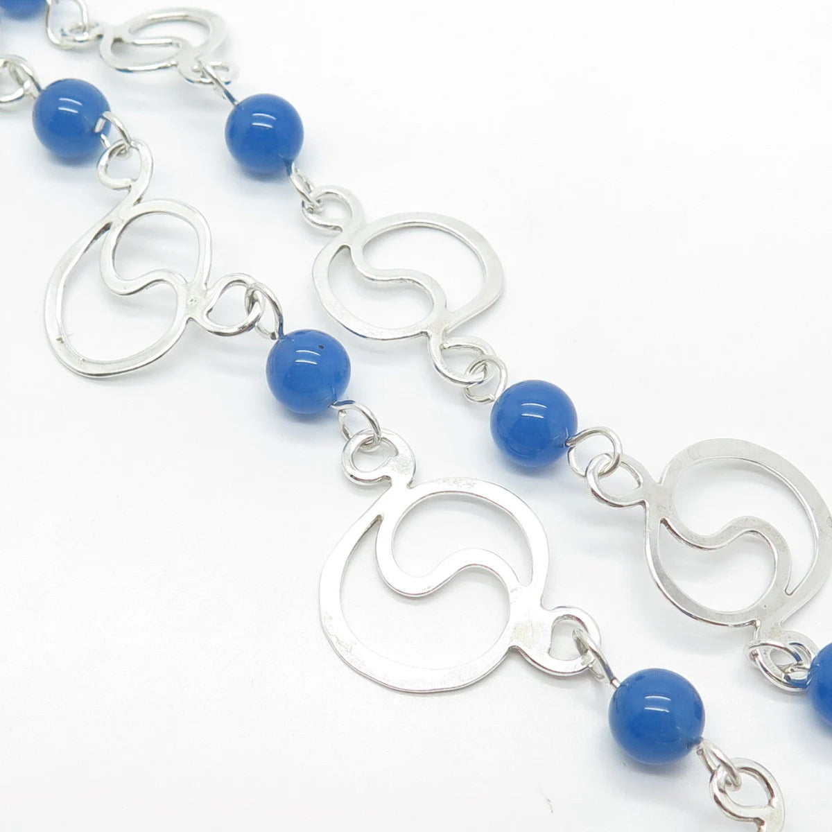 925 Sterling Silver Vintage Real Blue Chalcedony Gemstone Necklace 16"