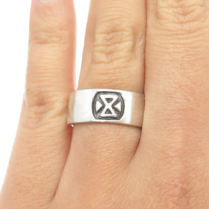 925 Sterling Silver Vintage Viking Rune Band Ring Size 7.25